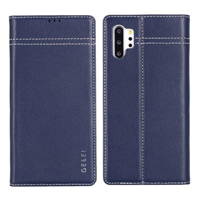 For Galaxy Note 10 GEBEI Top-grain Leather Horizontal Flip Protective Case with Holder & Card Slots(Blue)-garmade.com