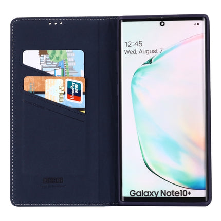 For Galaxy Note 10 GEBEI Top-grain Leather Horizontal Flip Protective Case with Holder & Card Slots(Blue)-garmade.com