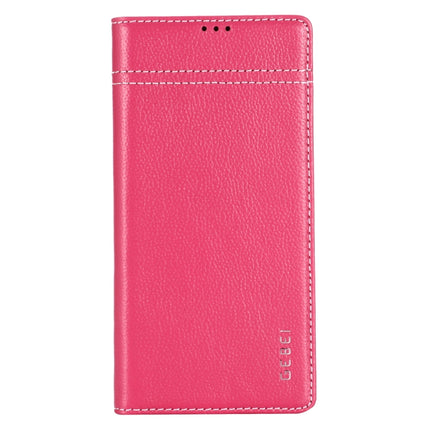 For Galaxy Note 10 GEBEI Top-grain Leather Horizontal Flip Protective Case with Holder & Card Slots(Rose Red)-garmade.com