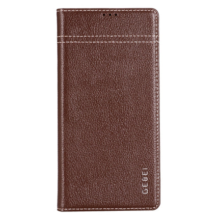 For Galaxy Note 10 GEBEI Top-grain Leather Horizontal Flip Protective Case with Holder & Card Slots(Brown)-garmade.com