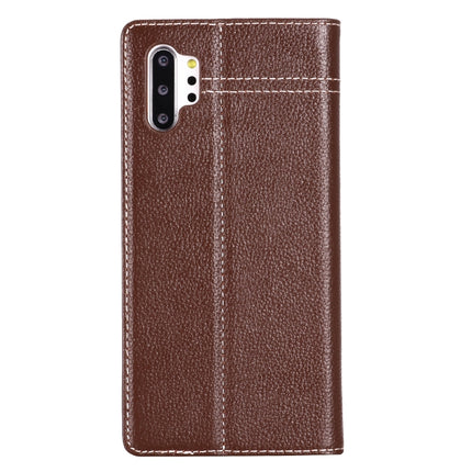 For Galaxy Note 10 GEBEI Top-grain Leather Horizontal Flip Protective Case with Holder & Card Slots(Brown)-garmade.com