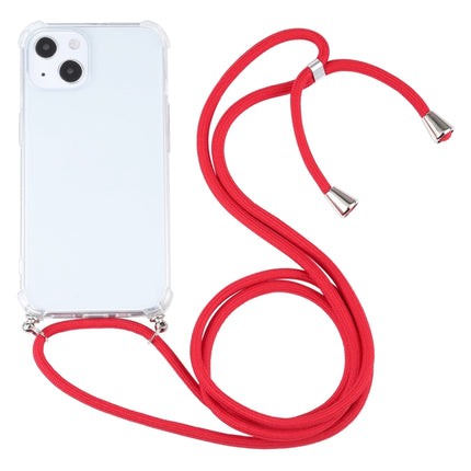 Four-corner Shockproof Transparent TPU Protective Case with Lanyard For iPhone 13(Red)-garmade.com