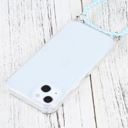 Four-corner Shockproof Transparent TPU Protective Case with Lanyard For iPhone 13(Mint Green White)-garmade.com