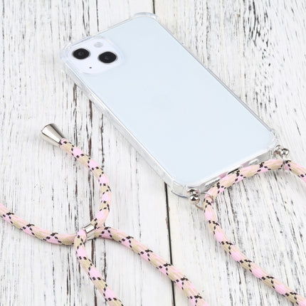 Four-corner Shockproof Transparent TPU Protective Case with Lanyard For iPhone 13(Colorful Pink)-garmade.com