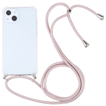 Four-corner Shockproof Transparent TPU Protective Case with Lanyard For iPhone 13(Light Pink)-garmade.com