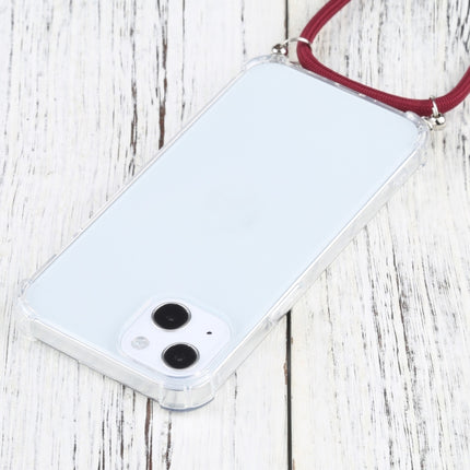 Four-corner Shockproof Transparent TPU Protective Case with Lanyard For iPhone 13(Wine Red)-garmade.com