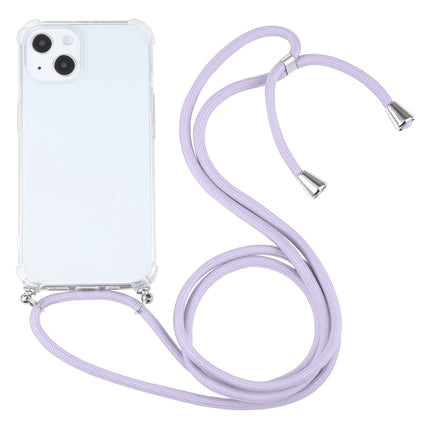 Four-corner Shockproof Transparent TPU Protective Case with Lanyard For iPhone 13(Light Purple)-garmade.com