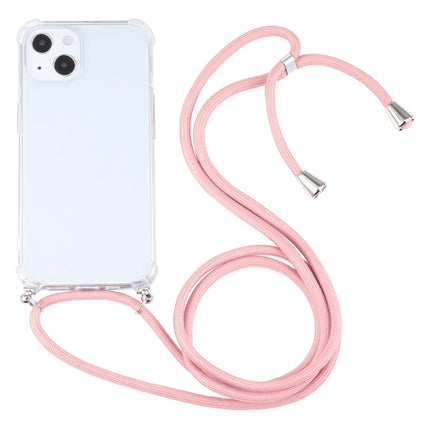 Four-corner Shockproof Transparent TPU Protective Case with Lanyard For iPhone 13(Pink)-garmade.com