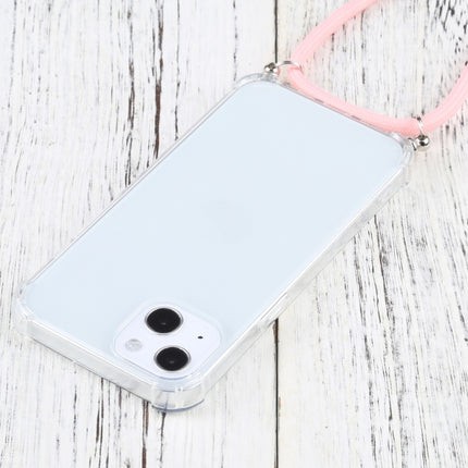 Four-corner Shockproof Transparent TPU Protective Case with Lanyard For iPhone 13(Pink)-garmade.com