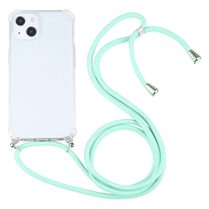 Four-corner Shockproof Transparent TPU Protective Case with Lanyard For iPhone 13(Mint Green)-garmade.com