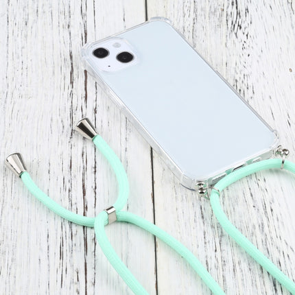 Four-corner Shockproof Transparent TPU Protective Case with Lanyard For iPhone 13(Mint Green)-garmade.com