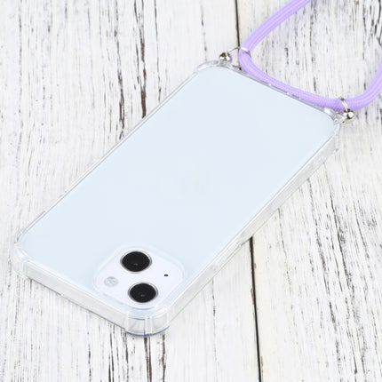 Four-corner Shockproof Transparent TPU Protective Case with Lanyard For iPhone 13(Purple)-garmade.com