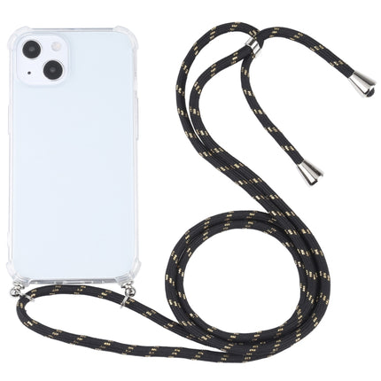 Four-corner Shockproof Transparent TPU Protective Case with Lanyard For iPhone 13(Black Gold)-garmade.com