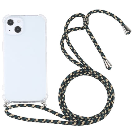 Four-corner Shockproof Transparent TPU Protective Case with Lanyard For iPhone 13(Black Green Gold)-garmade.com