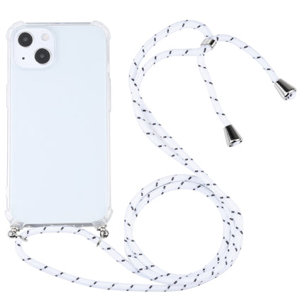 Four-corner Shockproof Transparent TPU Protective Case with Lanyard For iPhone 13(White Thick Black)-garmade.com