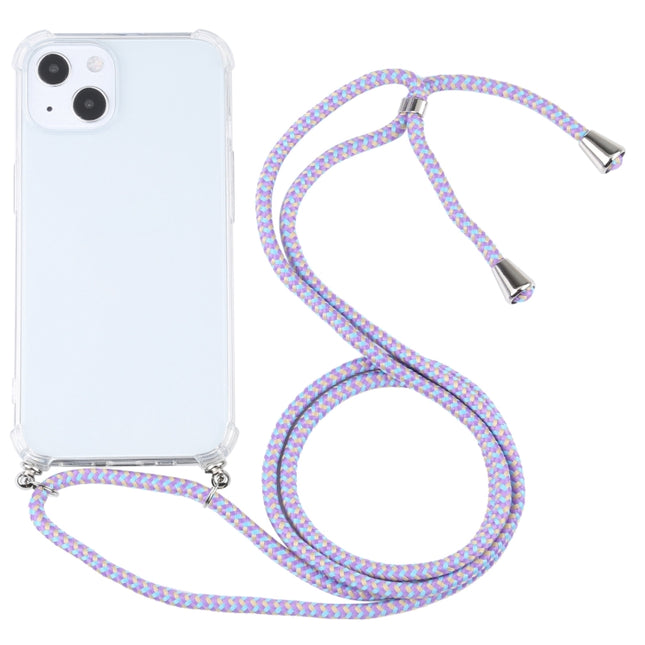 Four-corner Shockproof Transparent TPU Protective Case with Lanyard For iPhone 13(Purple Blue)-garmade.com