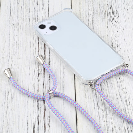 Four-corner Shockproof Transparent TPU Protective Case with Lanyard For iPhone 13(Purple Blue)-garmade.com