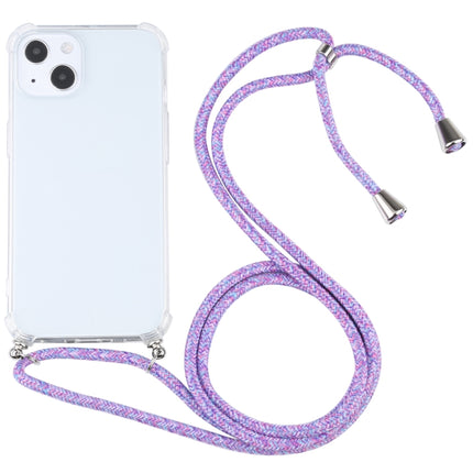 Four-corner Shockproof Transparent TPU Protective Case with Lanyard For iPhone 13(Colorful Purple)-garmade.com