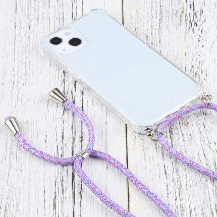 Four-corner Shockproof Transparent TPU Protective Case with Lanyard For iPhone 13(Colorful Purple)-garmade.com