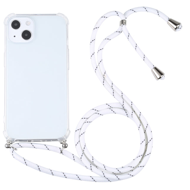 Four-corner Shockproof Transparent TPU Protective Case with Lanyard For iPhone 13(White Thin Black)-garmade.com