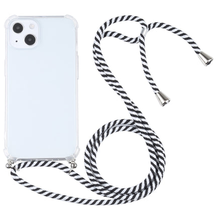 Four-corner Shockproof Transparent TPU Protective Case with Lanyard For iPhone 13(Black White)-garmade.com