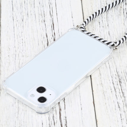 Four-corner Shockproof Transparent TPU Protective Case with Lanyard For iPhone 13(Black White)-garmade.com