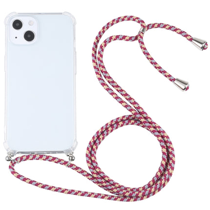 Four-corner Shockproof Transparent TPU Protective Case with Lanyard For iPhone 13(Red Grey Yellow)-garmade.com