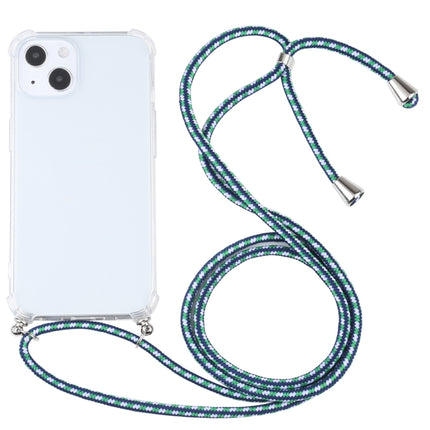 Four-corner Shockproof Transparent TPU Protective Case with Lanyard For iPhone 13(Green White)-garmade.com