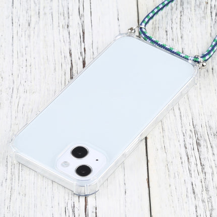 Four-corner Shockproof Transparent TPU Protective Case with Lanyard For iPhone 13(Green White)-garmade.com