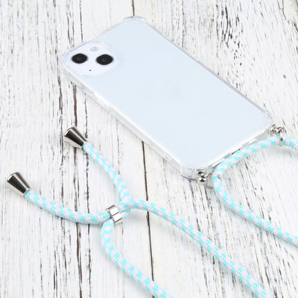 Four-corner Shockproof Transparent TPU Protective Case with Lanyard For iPhone 13 mini(Mint Green White)-garmade.com