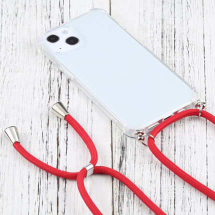 Four-corner Shockproof Transparent TPU Protective Case with Lanyard For iPhone 13 mini(Red)-garmade.com