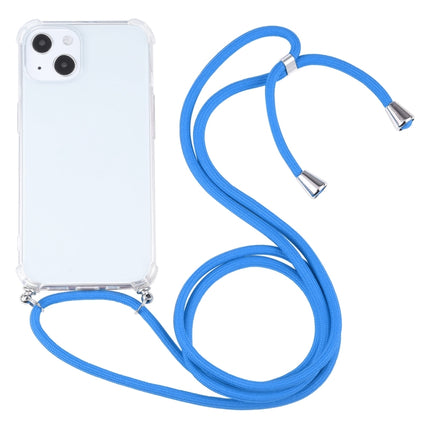 Four-corner Shockproof Transparent TPU Protective Case with Lanyard For iPhone 13 mini(Blue)-garmade.com