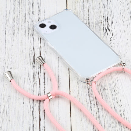 Four-corner Shockproof Transparent TPU Protective Case with Lanyard For iPhone 13 mini(Pink)-garmade.com