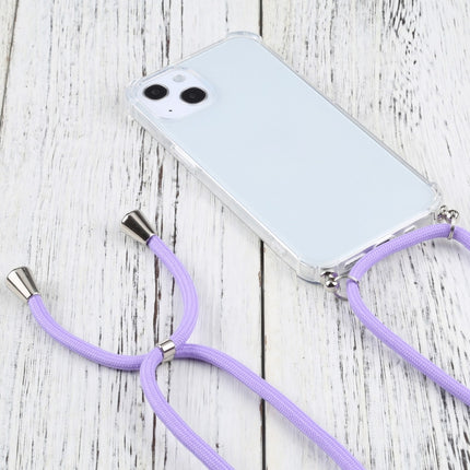 Four-corner Shockproof Transparent TPU Protective Case with Lanyard For iPhone 13 mini(Purple)-garmade.com