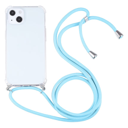 Four-corner Shockproof Transparent TPU Protective Case with Lanyard For iPhone 13 mini(Lake Blue)-garmade.com