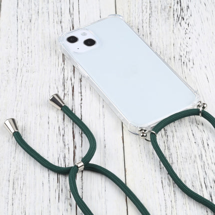 Four-corner Shockproof Transparent TPU Protective Case with Lanyard For iPhone 13 mini(Dark Green)-garmade.com