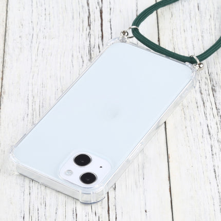 Four-corner Shockproof Transparent TPU Protective Case with Lanyard For iPhone 13 mini(Dark Green)-garmade.com