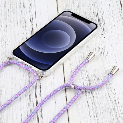 Four-corner Shockproof Transparent TPU Protective Case with Lanyard For iPhone 13 mini(Colorful Purple)-garmade.com