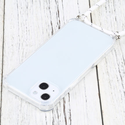 Four-corner Shockproof Transparent TPU Protective Case with Lanyard For iPhone 13 mini(White Thin Black)-garmade.com