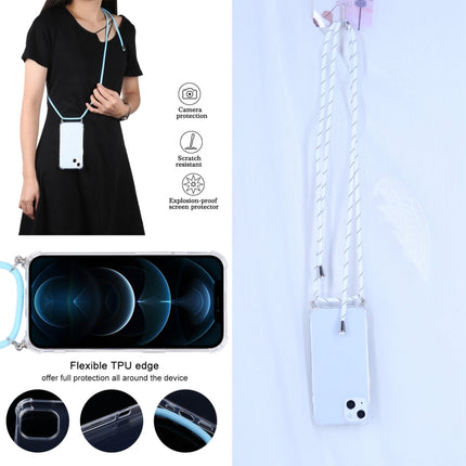 Four-corner Shockproof Transparent TPU Protective Case with Lanyard For iPhone 13 mini(White Thin Black)-garmade.com