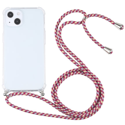 Four-corner Shockproof Transparent TPU Protective Case with Lanyard For iPhone 13 mini(Red Grey Yellow)-garmade.com