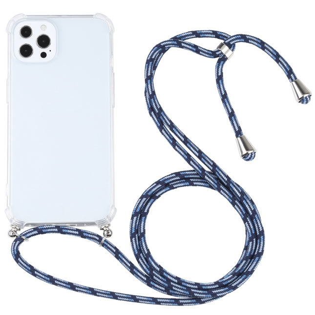 Four-corner Shockproof Transparent TPU Protective Case with Lanyard For iPhone 13 Pro(Colorful Blue)-garmade.com