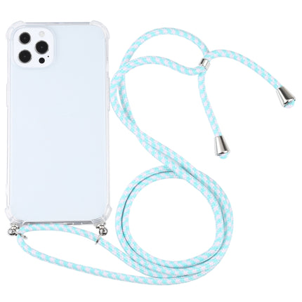 Four-corner Shockproof Transparent TPU Protective Case with Lanyard For iPhone 13 Pro(Mint Green White)-garmade.com