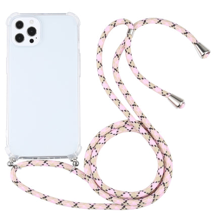Four-corner Shockproof Transparent TPU Protective Case with Lanyard For iPhone 13 Pro(Colorful Pink)-garmade.com