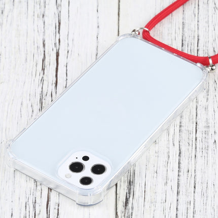 Four-corner Shockproof Transparent TPU Protective Case with Lanyard For iPhone 13 Pro(Red)-garmade.com