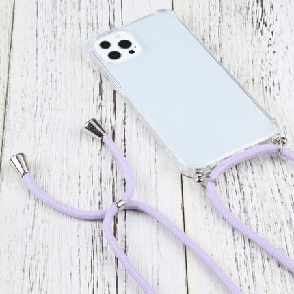 Four-corner Shockproof Transparent TPU Protective Case with Lanyard For iPhone 13 Pro(Light Purple)-garmade.com