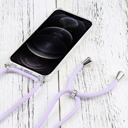 Four-corner Shockproof Transparent TPU Protective Case with Lanyard For iPhone 13 Pro(Light Purple)-garmade.com