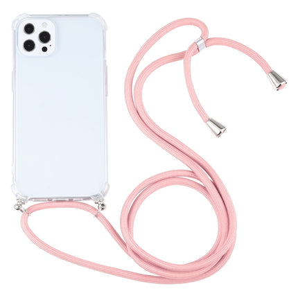 Four-corner Shockproof Transparent TPU Protective Case with Lanyard For iPhone 13 Pro(Pink)-garmade.com
