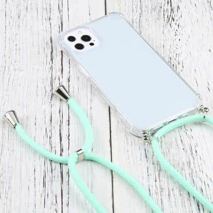 Four-corner Shockproof Transparent TPU Protective Case with Lanyard For iPhone 13 Pro(Mint Green)-garmade.com