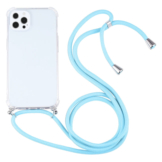 Four-corner Shockproof Transparent TPU Protective Case with Lanyard For iPhone 13 Pro(Lake Blue)-garmade.com